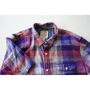 Fat Face Shirt Mens XXL Blue Red‎ Purp Plaid Short Sleeve Button Up Chest Pocket